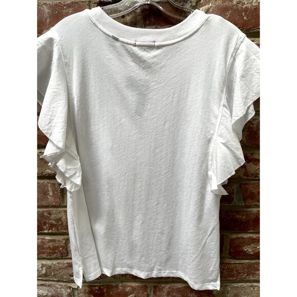 ATM ANTHONY THOMAS MELILLO Mixed-media Flutter-sleeve Tee Top White NWT Small - Picture 3 of 3